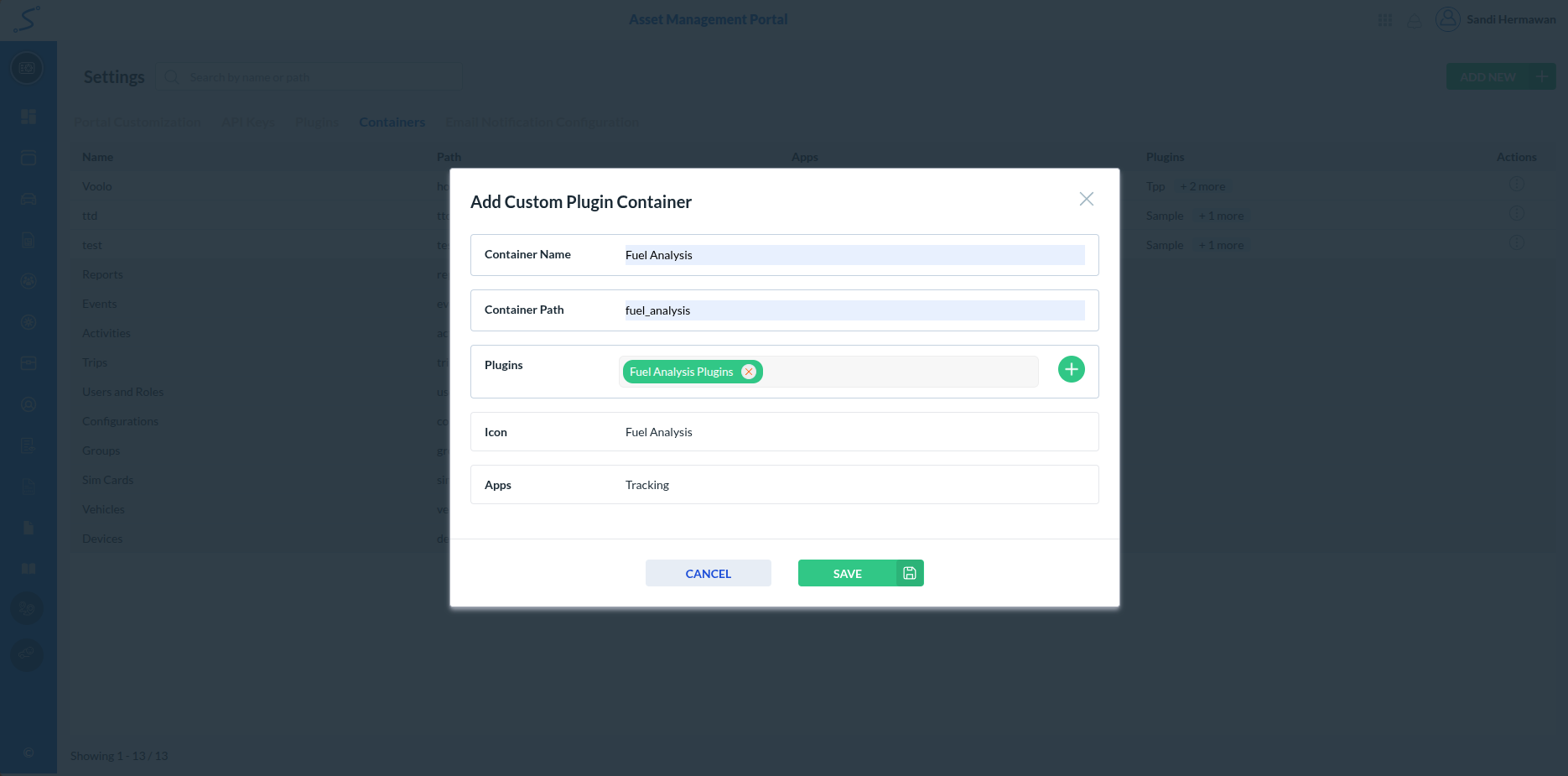 Add Container Form Filled