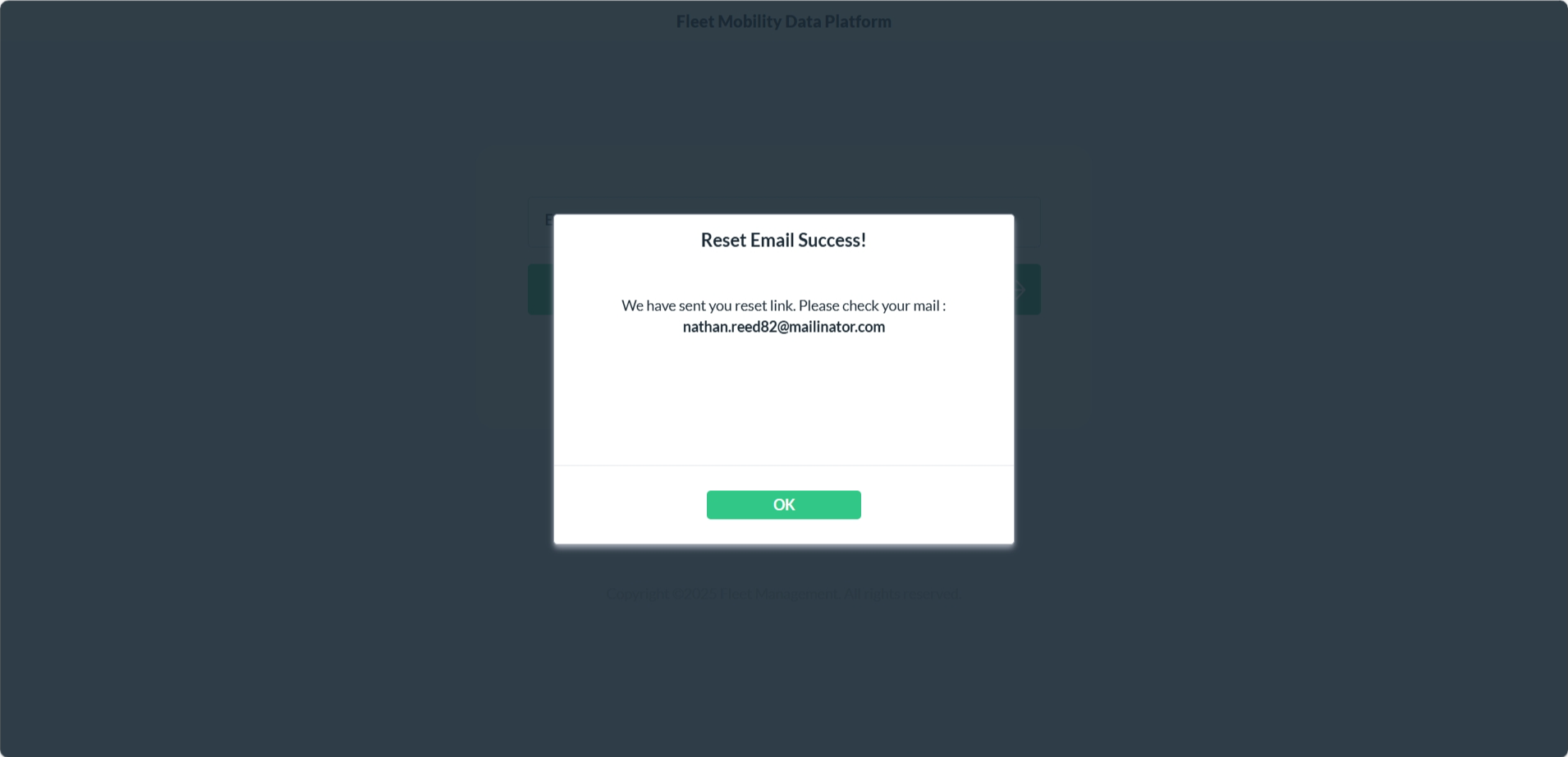 Reset Password Successful Message