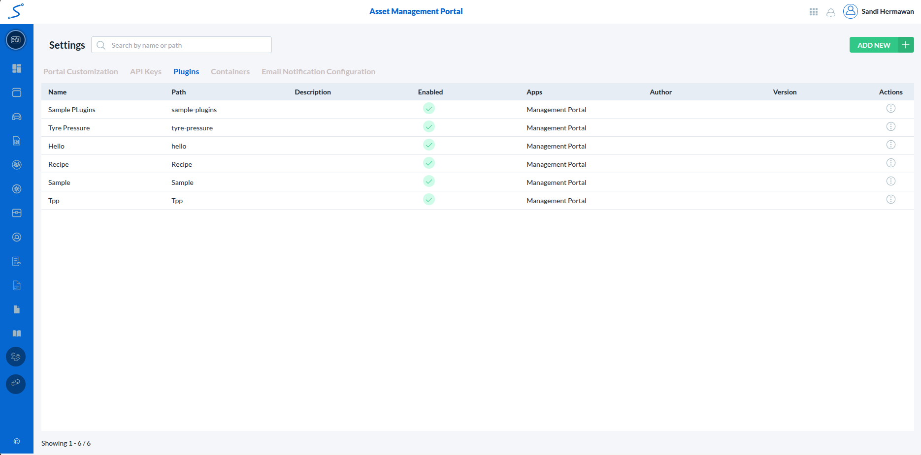 Settings - Plugins Menu