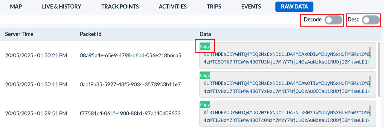 Tracking Vehicle Raw Data Functions
